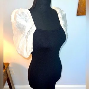 COPY - Lilly’s Kloset Womens Bodycon Stretch Black Dress Midi Beige Puff Sleeve…